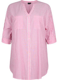 Stripete tunika med V-hals og knapper, Beetroot Stripe