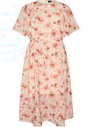 Ankellang kjole med flagrende ermer og knytebelte, Rosa