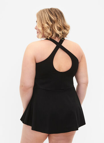 Badekjole med kryss på ryggen og skjørt, Black, Model image number 1