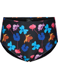 Bikinitruse med trykk og høy midje, Black Flower AOP