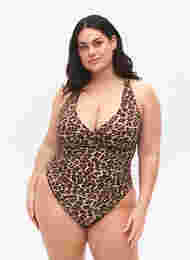 Badedrakt med kryss på ryggen og uttagbare innlegg, Leopard Print, Model