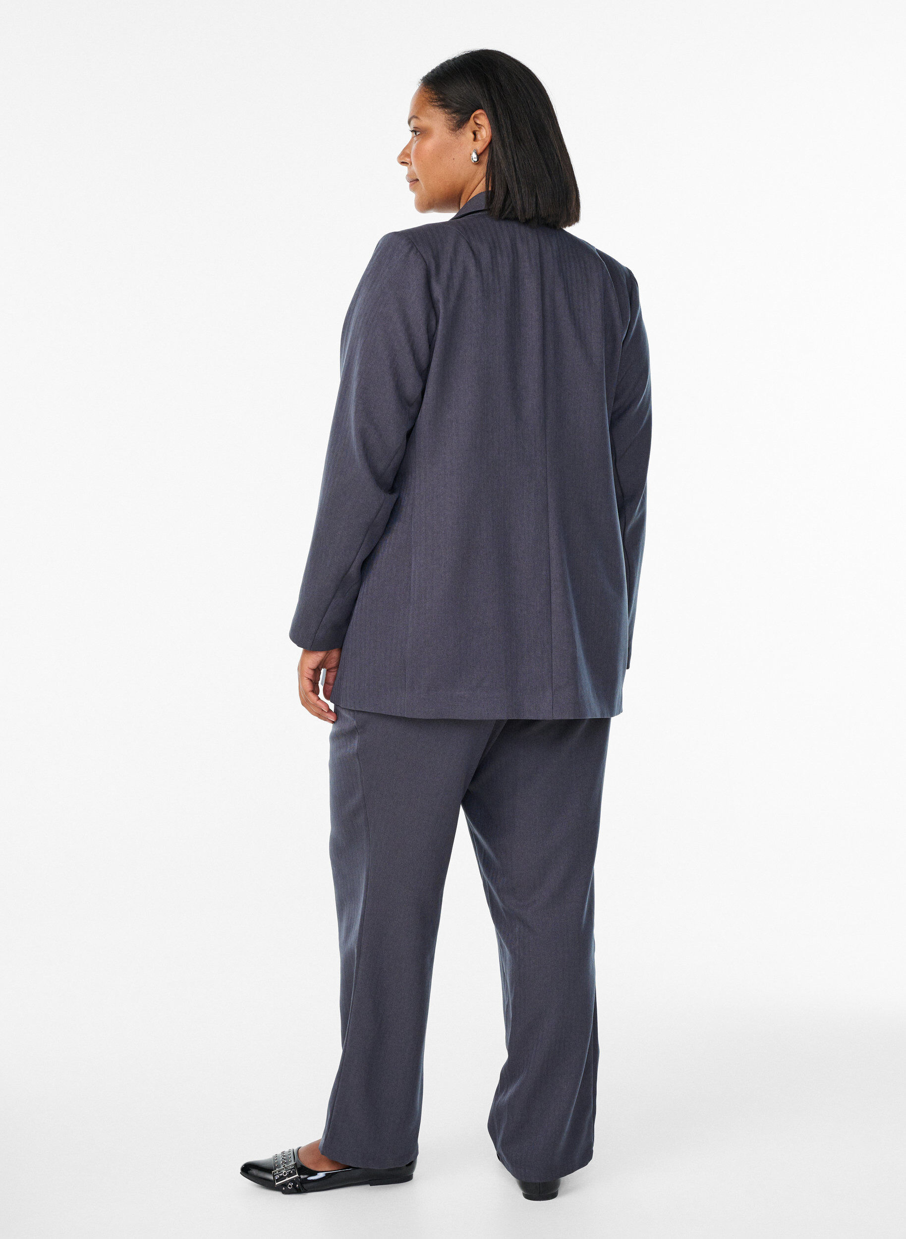 Zizzi Dressbukser med rette ben og teksturert m&oslash;nster, Gr&aring;, Model image number 1