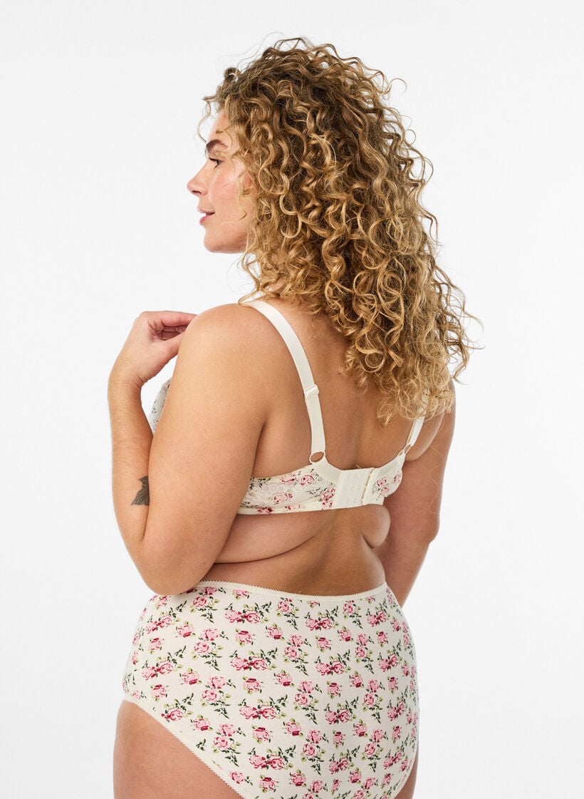 Heldekkende BH med blomsterblonder, Hvit, Model image number 2