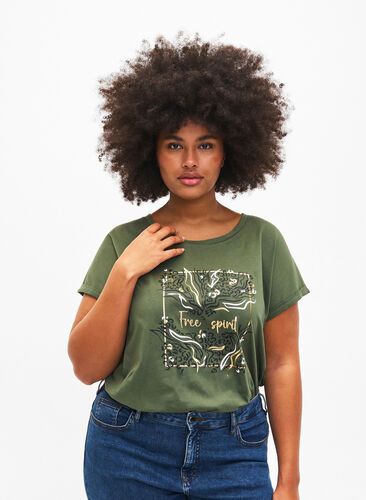 T-skjorte i økologisk bomull med gulltrykk, Thyme W. Free, Model image number 0