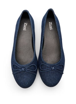 Zizzi Wide fit - Denim ballerina med sløyfe, Blå, Packshot image number 2