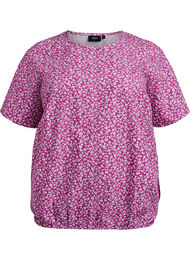 Bomullsbluse med trykk og korte ermer, Deep Purple Flower