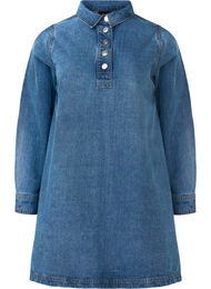 Kort denimkjole med A-fasong og lange ermer, Blue Denim