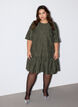 Jacquard kjole med glitrende detaljer og puff ermer, Gr&oslash;nn, Model image number 1