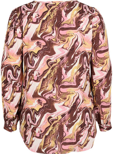 Mønstrete viskosebluse med V-hals, AOP, Packshot image number 1