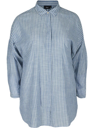 Lang stripete skjorte i bomull, Country Blue Stripe, Packshot image number 0
