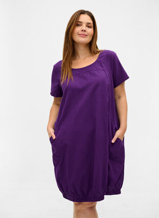 Kortermet kjole i bomull, Violet Indigo, Model image number 0