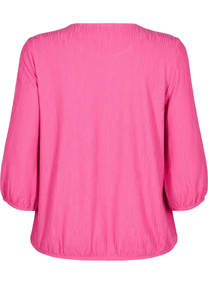Bluse med tekstur og 3/4 ermer, Rosa, Packshot image number 1