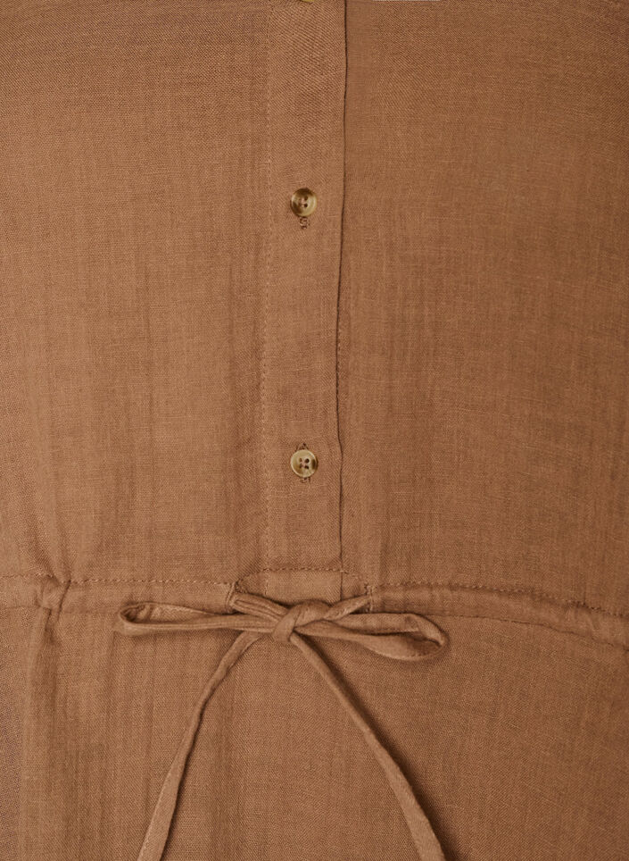 Ermel&oslash;s bomullsmuslinkjole med knyteb&aring;nd, Brun, Packshot image number 2