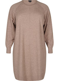 Strikket kjole med rund hals og strikket mønster, Fossil Mel. Strikket kjole med rund hals og strikket mønster