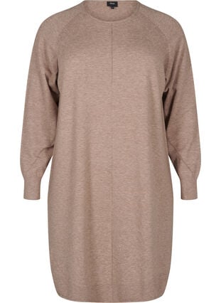 Zizzi Strikket kjole med rund hals og strikket mønster, Fossil Mel., Packshot image number 0