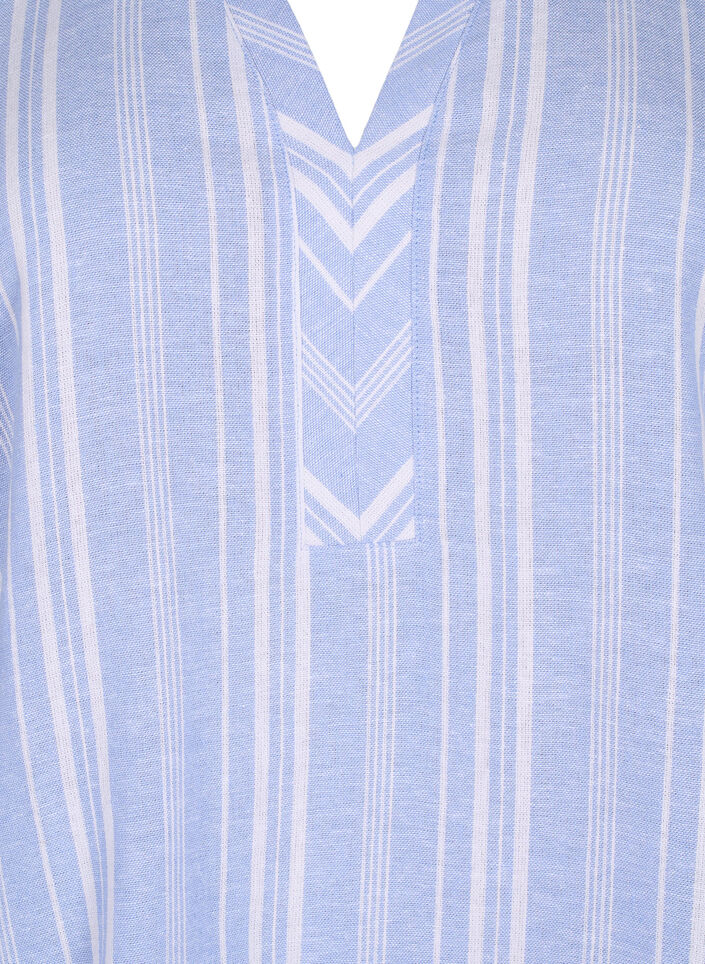Stripete bluse i lin- og viskoseblandet kvalitet, Blå, Packshot image number 2