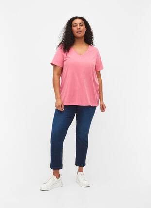 Kortermet T-skjorte med V-hals, Bubblegum Pink, Model image number 1