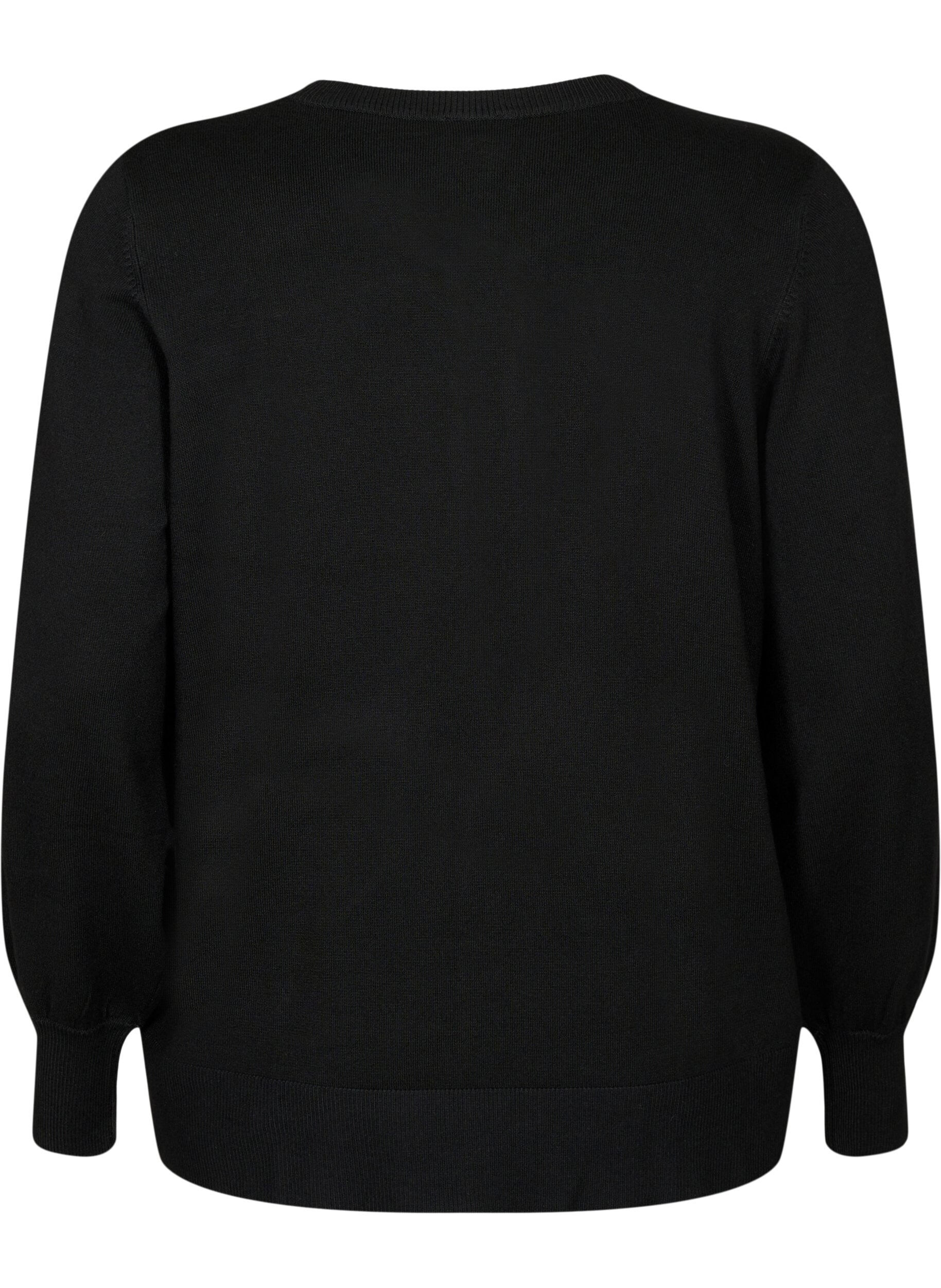 ZizziStrikkecardigan med rund hals og knapper, Svart, Packshot image number 1