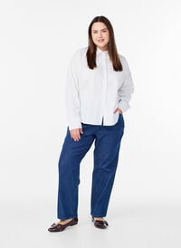 Stripete jeans med straight fit, Blå Stripete jeans med straight fit, Blå, Model