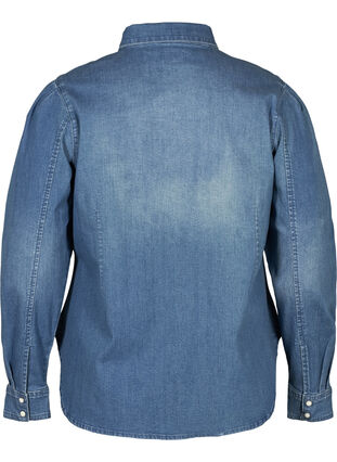 Denimskjorte med puffermer, Blue denim, Packshot image number 1