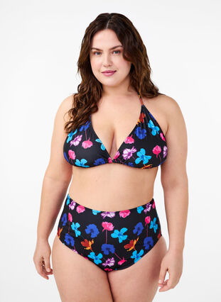 Zizzi Bikinitruse med trykk og høy midje, Svart, Model image number 0