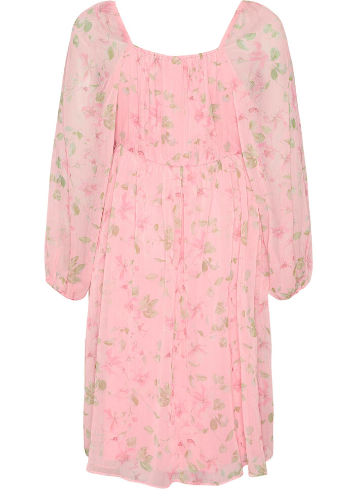 Chiffon festkjole med lange ermer, Rosa, Packshot image number 1