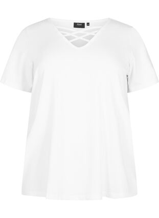 T-skjorte med V-hals og kryssdetalj, Warm Off-white, Packshot image number 0