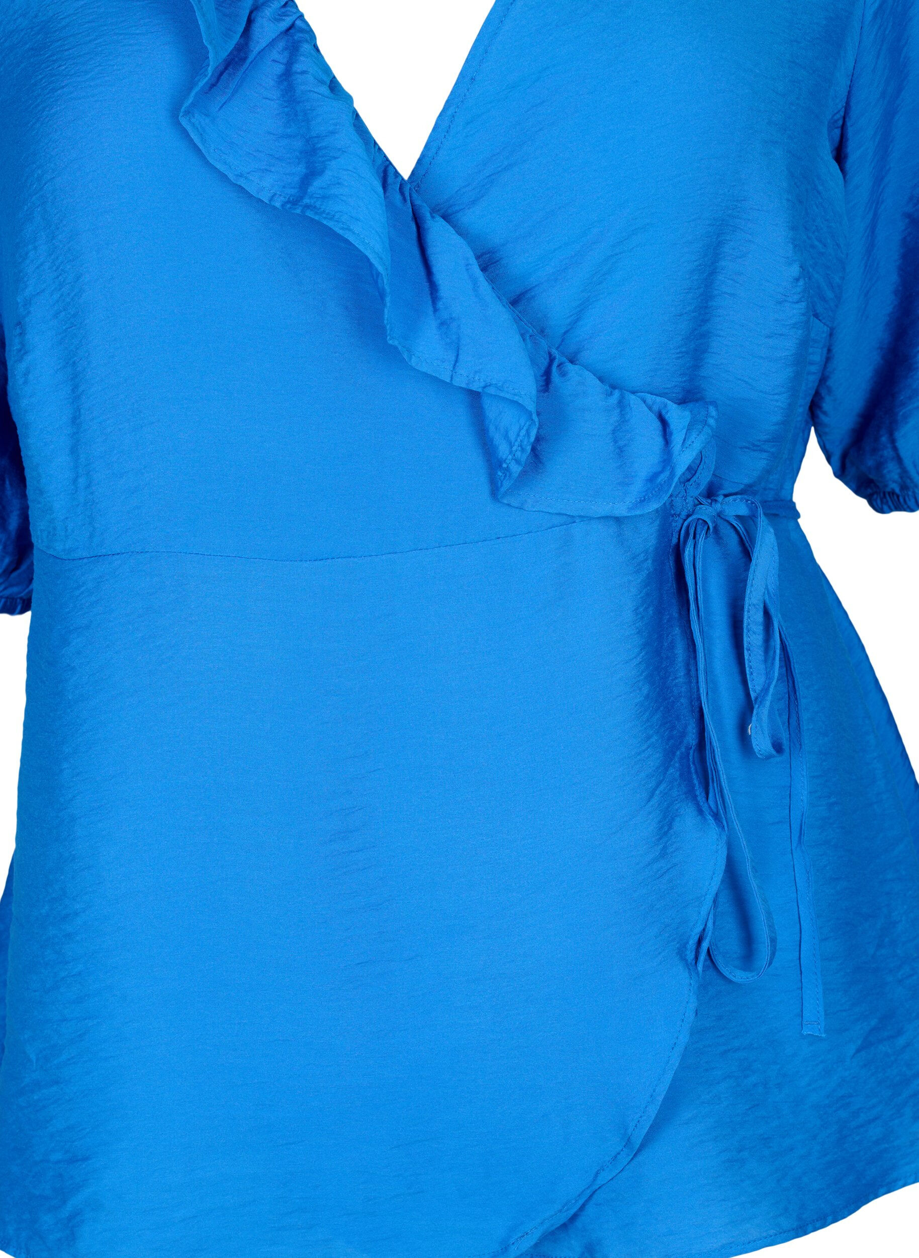 Zizzi wrap Bluse i viskose med 1/2 ermer, Olympian Blue, Packshot image number 2
