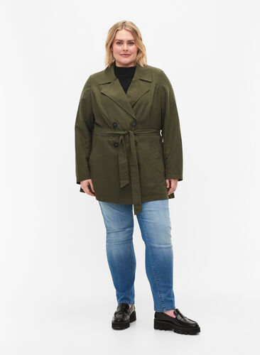 Trenchcoat med belte og lommer, Grape Leaf, Model image number 2