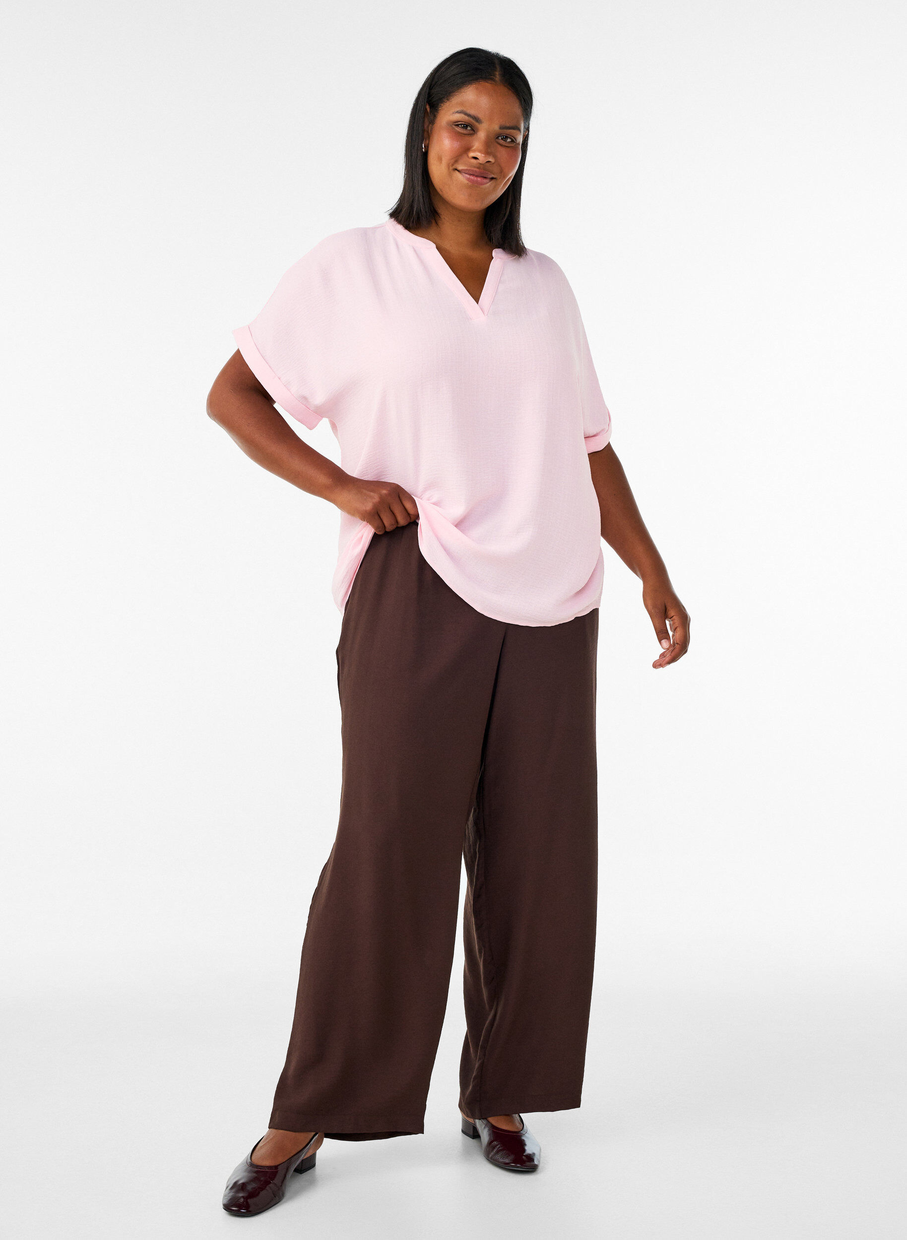 ZizziL&oslash;s bluse med korte ermer, Rosa, Model image number 1
