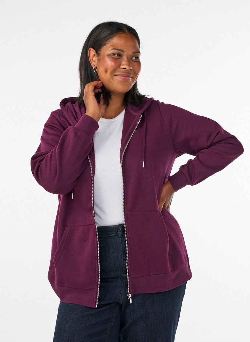 Hettegenser med glidel&aring;s og lommer, Lilla, Model image number 0