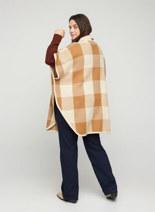 Rutete poncho med høy hals, Tobacco Brown Comb, Model image number 1