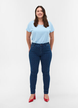 Super slim Amy jeans med mønster, Dark blue, Model image number 0