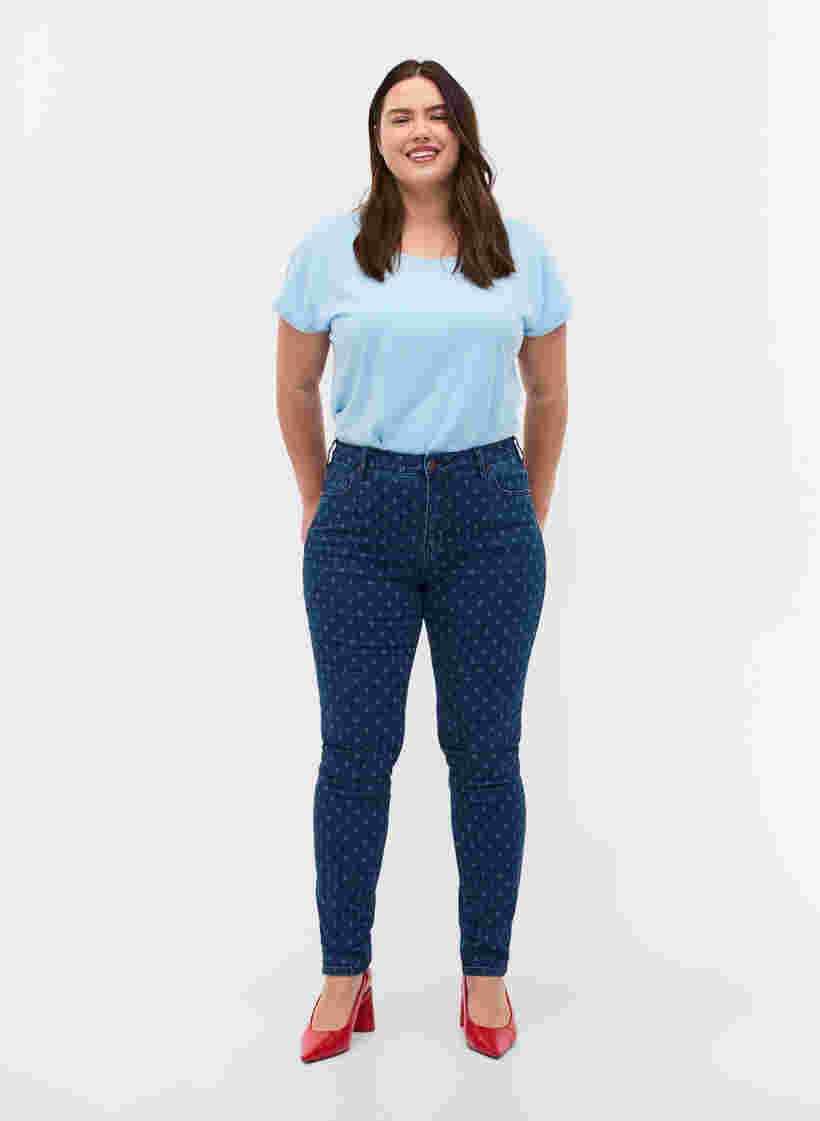 Super slim Amy jeans med mønster, Dark blue, Model