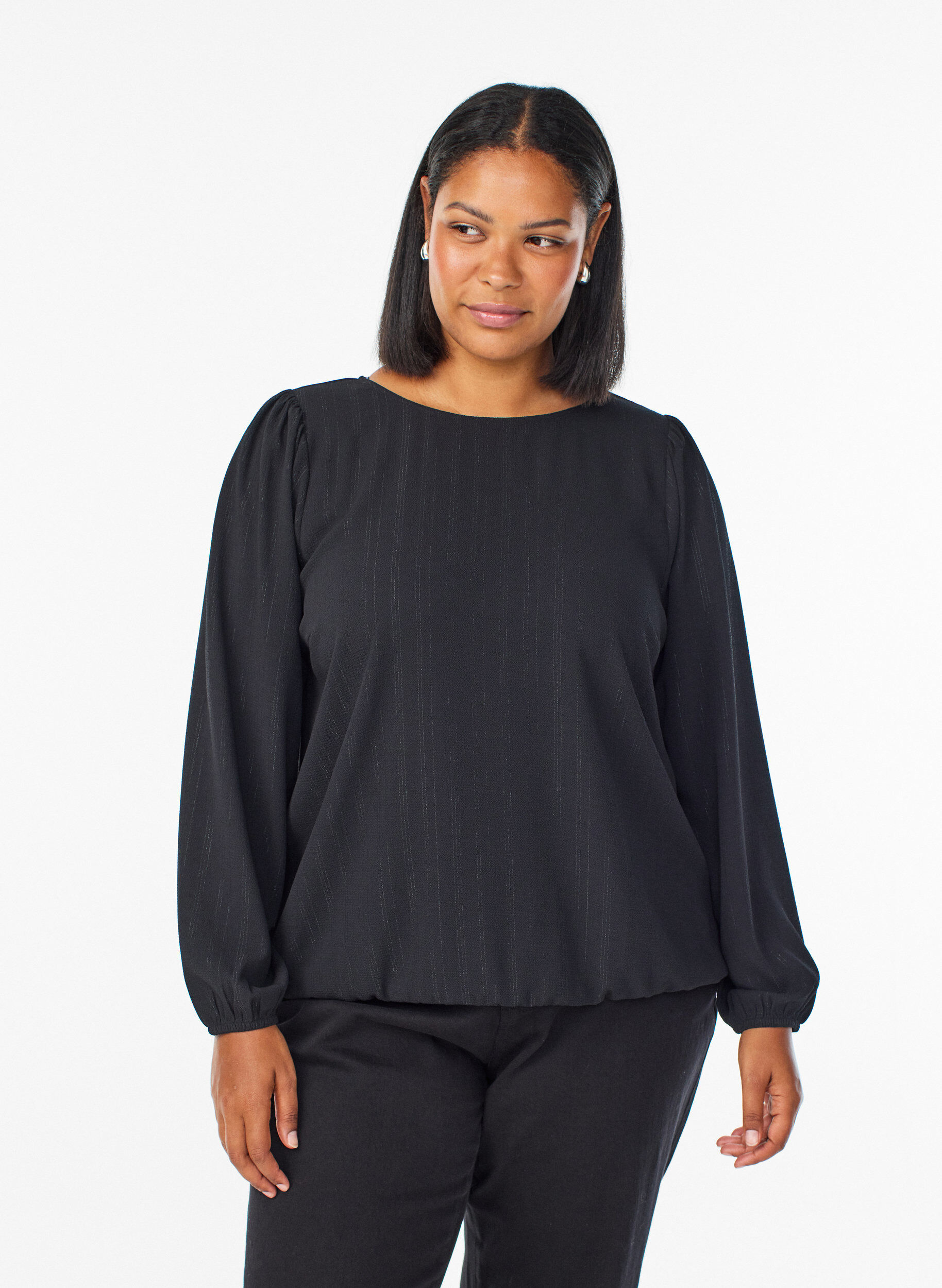 ZizziBluse med s&oslash;lvglitter, Svart, Model image number 0