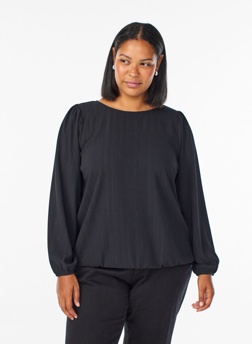 Bluse med s&oslash;lvglitter, Svart, Model image number 0