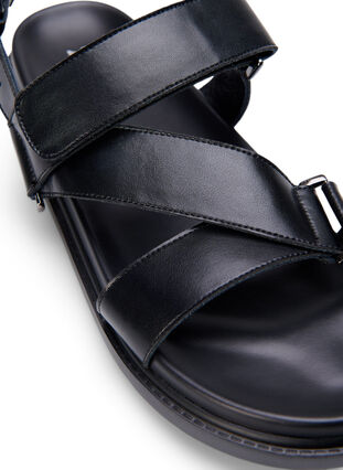 Sandal i skinn med bred passform og justerbare remmer, Black, Packshot image number 3