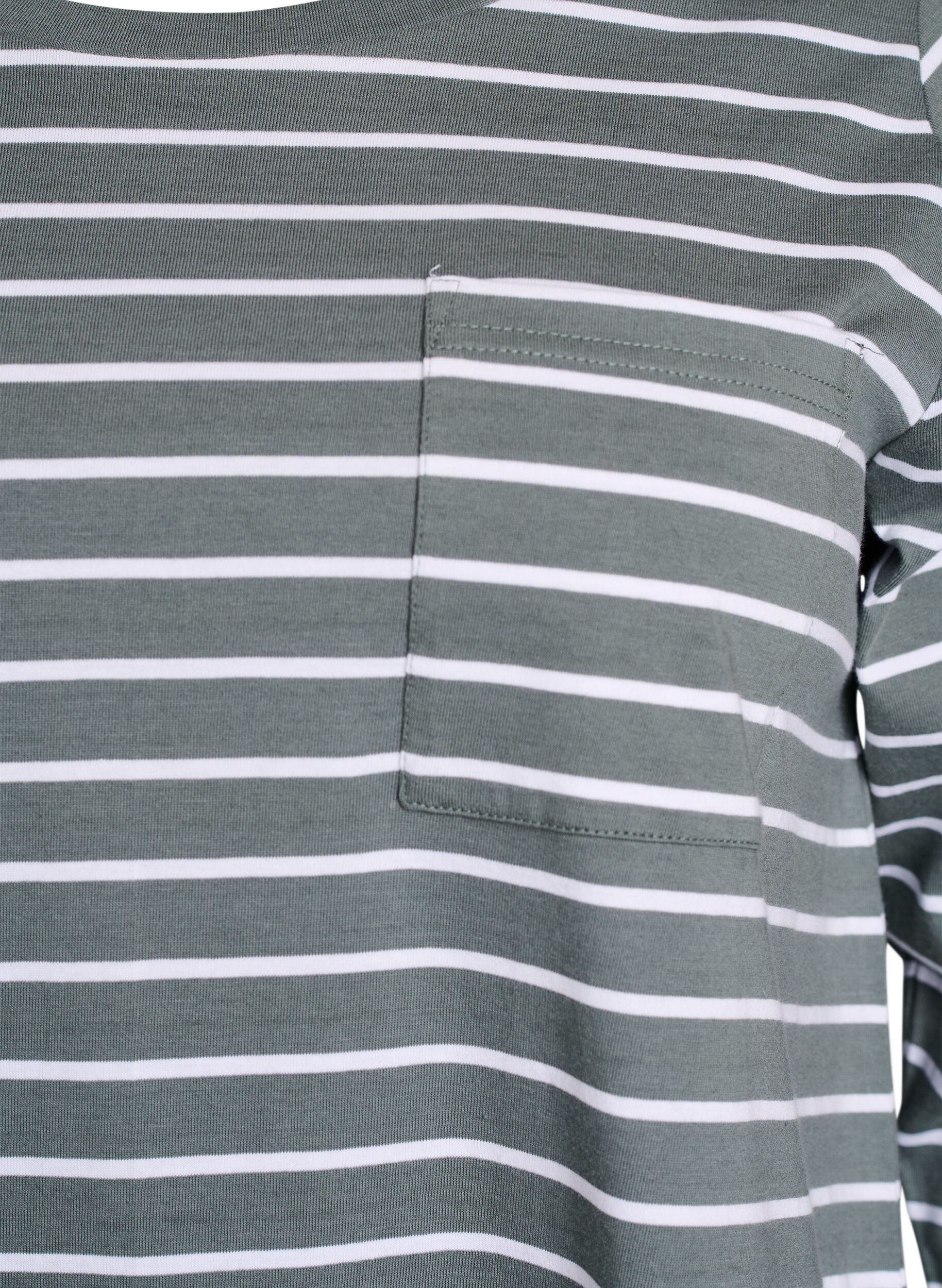 Zizzi Stripet nattkjole i &oslash;kologisk bomull, Gr&oslash;nn, Packshot image number 2