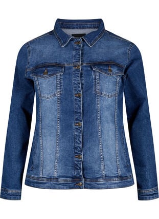 Zizzi Kort dongerijakke i bomull, Blue denim, Packshot image number 0