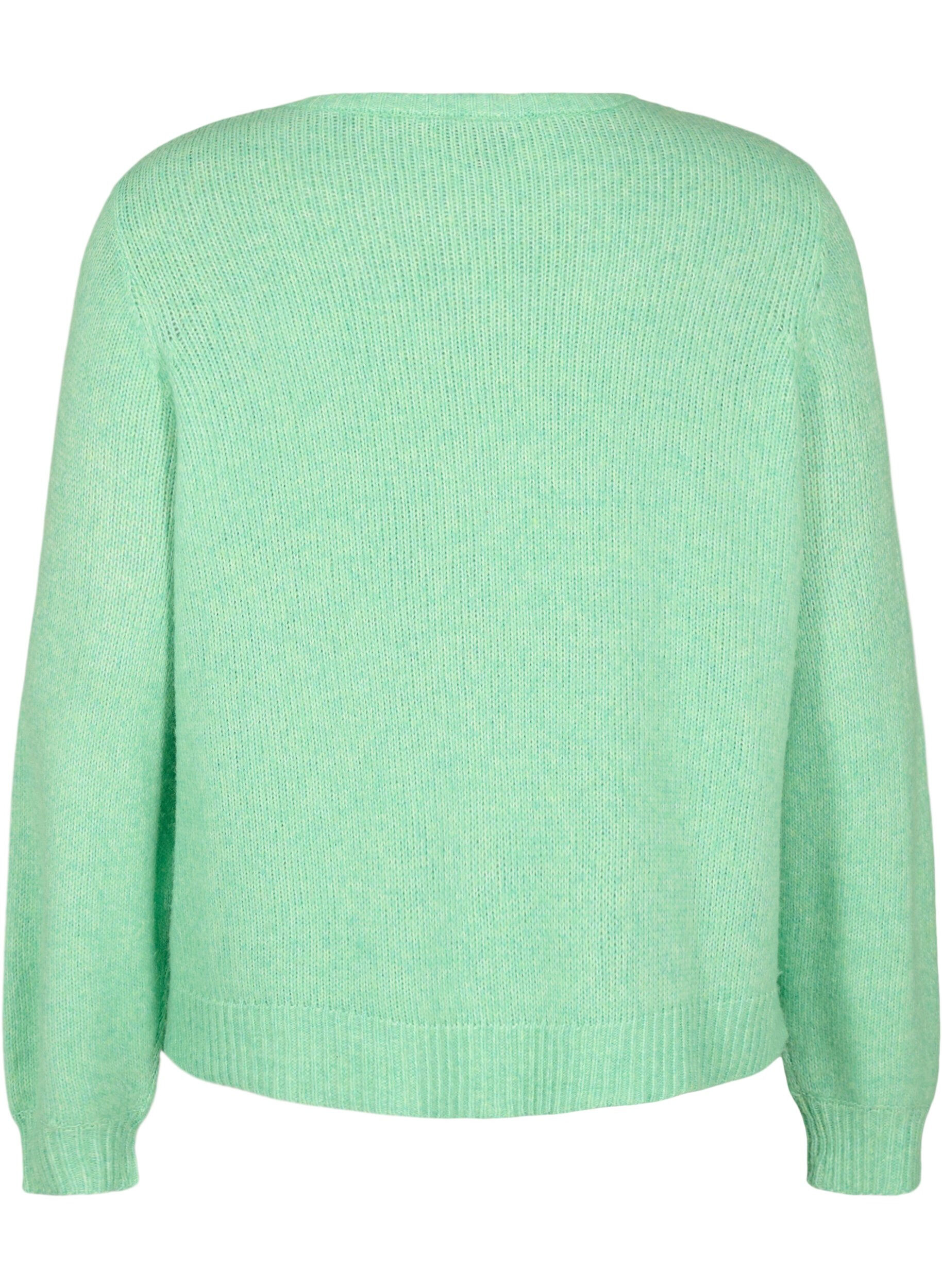 Zizzi Strikket cardigan med ull og knapper, Light G. Green Mel., Packshot image number 1