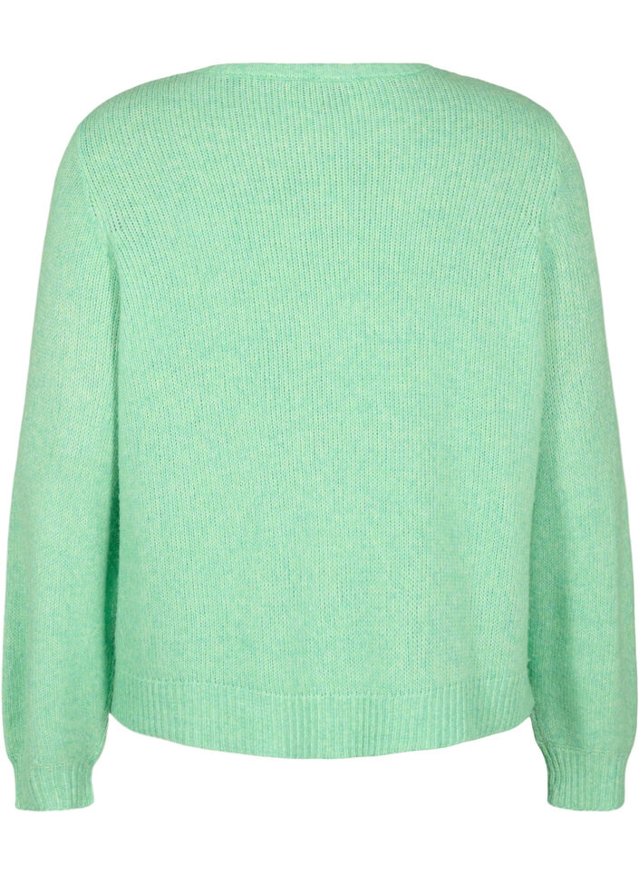 Strikket cardigan med ull og knapper, Light G. Green Mel., Packshot image number 1