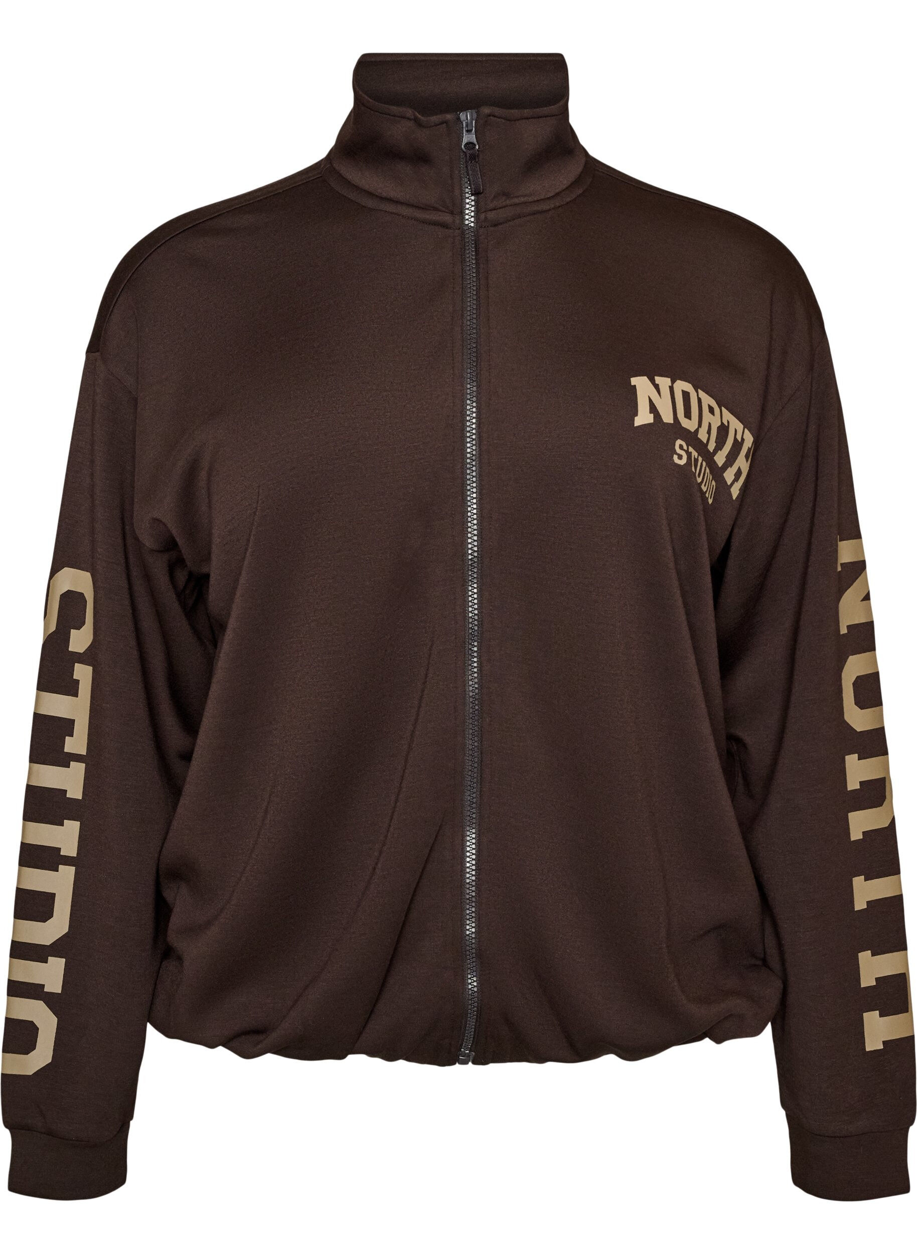 ZizziSporty bomberjakke med glidel&aring;s og h&oslash;y hals, Brun, Packshot image number 0