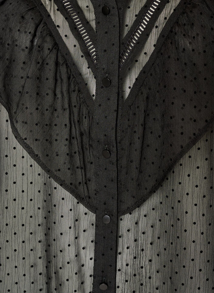 Gjennomsiktig bluse med prikker og volangdetaljer, Svart, Packshot image number 2