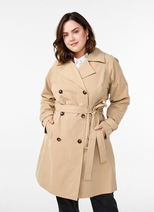 Zizzi Midilang trenchcoat med belte, Incense, Model image number 0