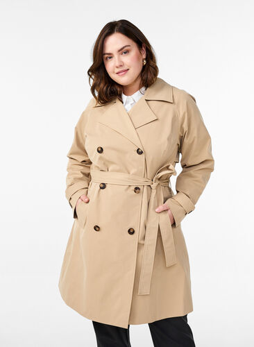 Zizzi Midilang trenchcoat med belte, Incense, Model image number 0