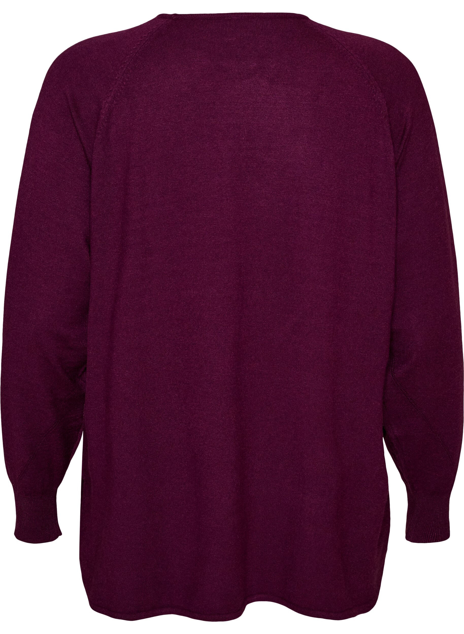 ZizziStrikket bluse med rund hals og strikket m&oslash;nster, R&oslash;d, Packshot image number 1