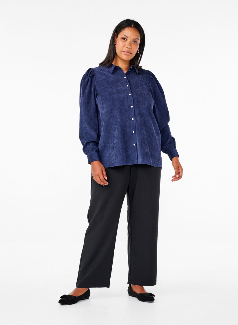 Fløyelsskjorte med rhinestone-knapper, Medieval Blue, Model image number 2