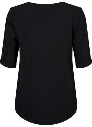 FLASH - Bluse i bomull med halvlange ermer, Black, Packshot image number 1