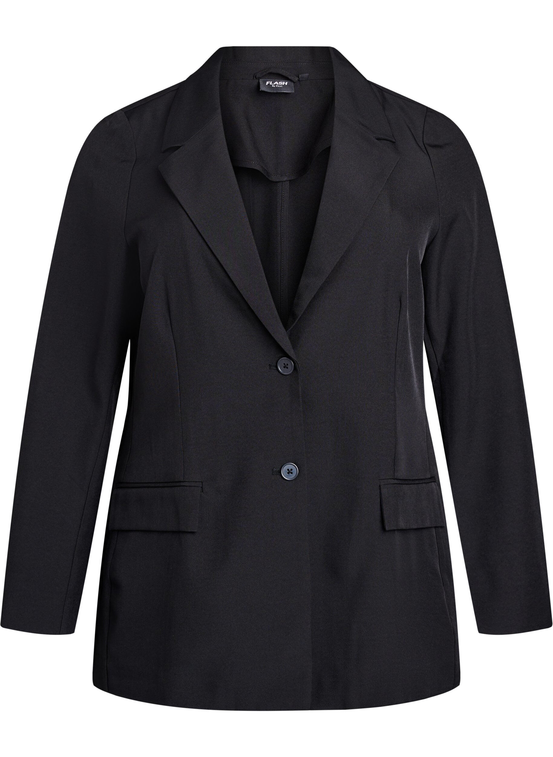 ZizziBlazer med lommer og splitter, Svart, Packshot image number 0