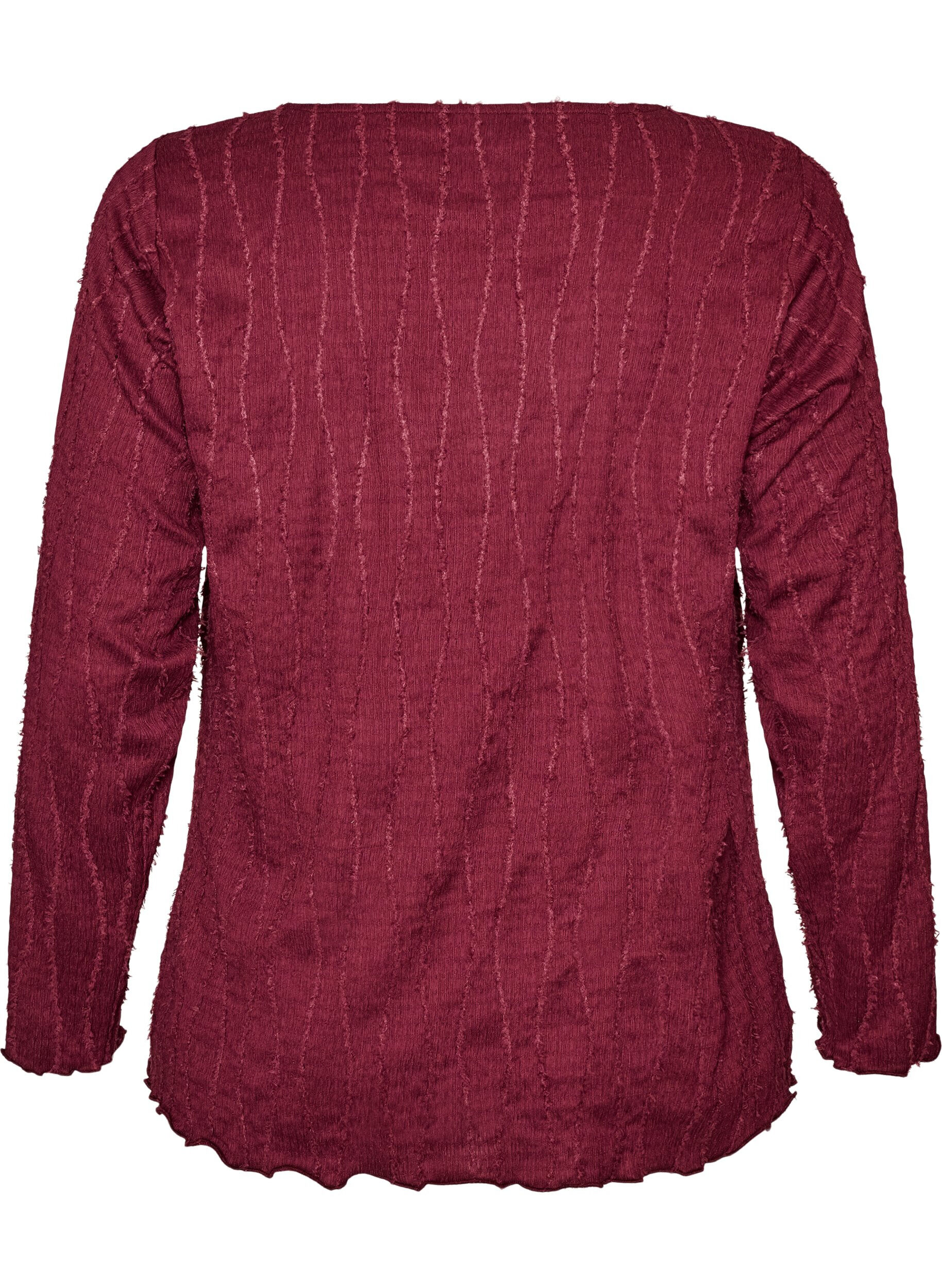 ZizziJerseybluse med en b&oslash;lget tekstur, R&oslash;d, Packshot image number 1